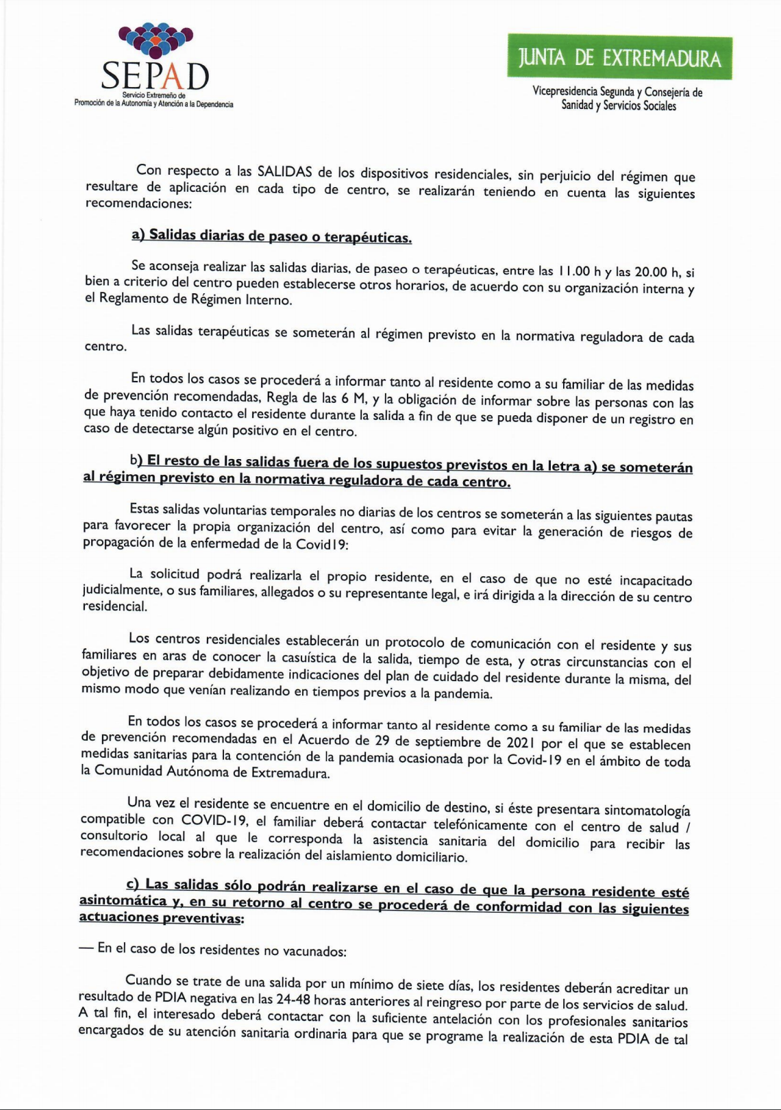 Documento de recomendaciones del SEPAD