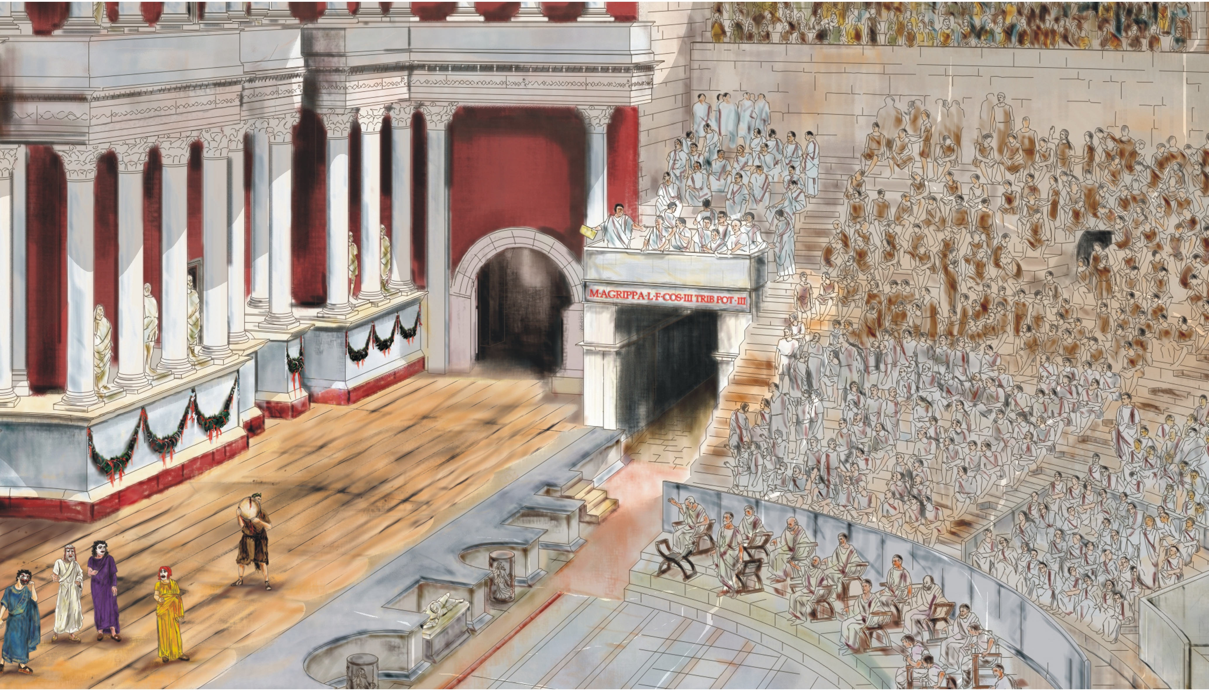 Recreación de las tribunas de magistrados del Teatro Romano de Mérida