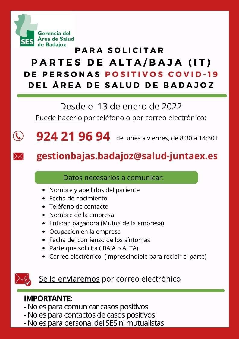 Cartel informativo para solicitar altas o bajas por covid-19