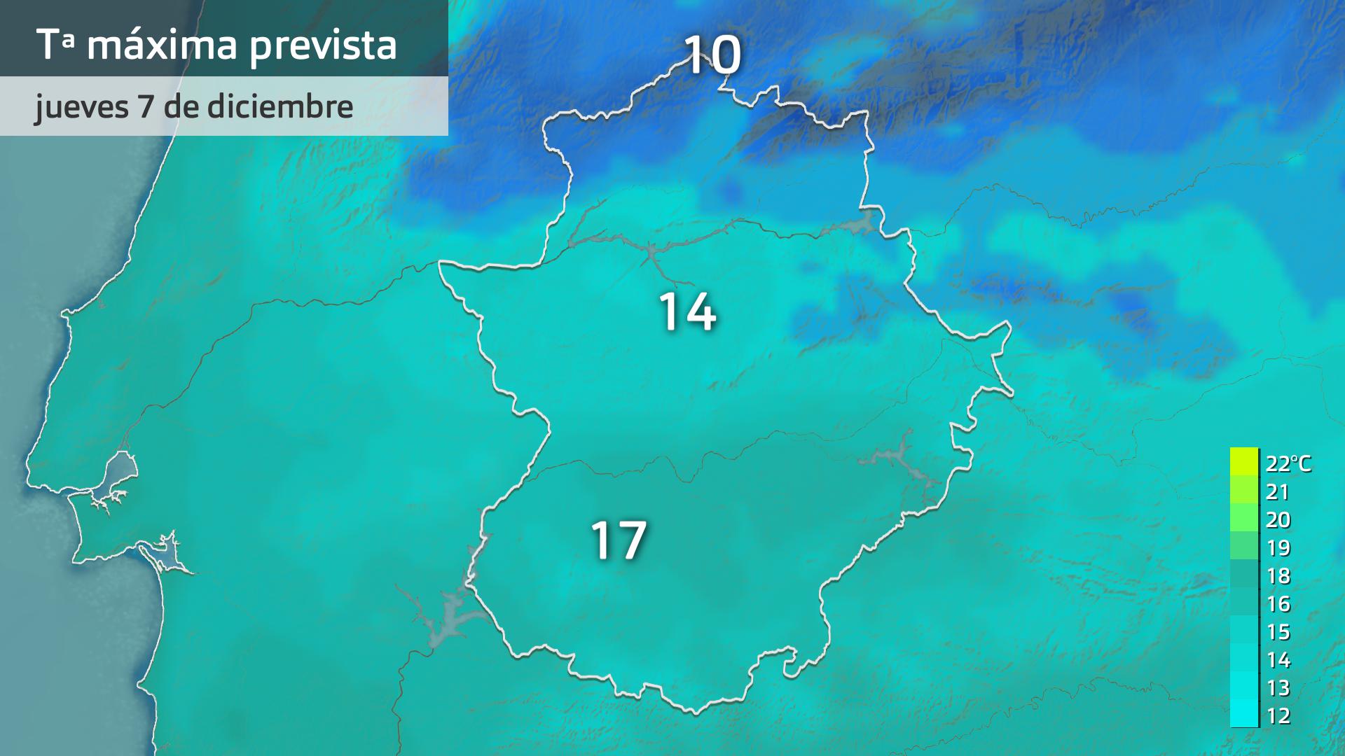 Temperatura máxima prevista para el jueves 7 de diciembre 