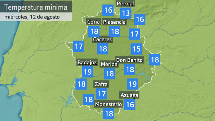 Mínimas Extremadura 12 de agosto