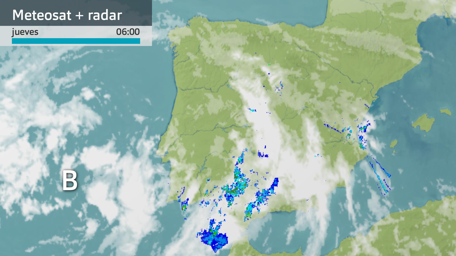 Imagen del Meteosat + radar meteorológico jueves 14 de noviembre 6 h.