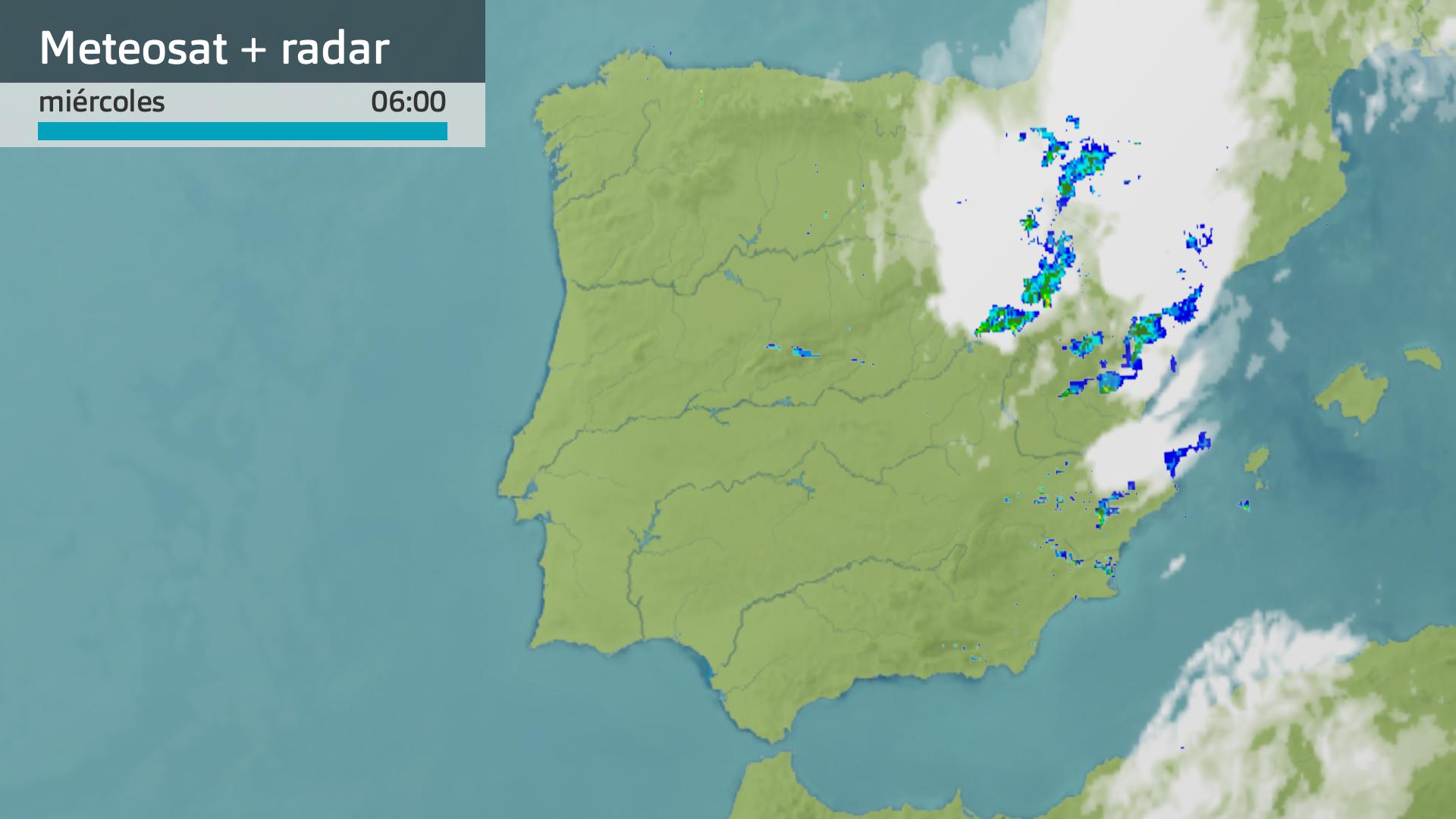 Imagen del Meteosat + radar meteorológico miércoles 4 de septiembre 6 h.