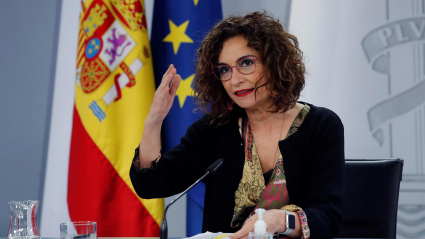 La ministra Portavoz, María Jesús Montero, durante su intervención en la rueda de prensa posterior a la reunión del Consejo de Ministros, este martes en Moncloa. 