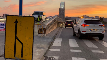 Puente de Lusitania en su primer día de obras