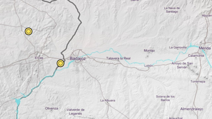 Ubicación de los terremotos cerca de Badajoz