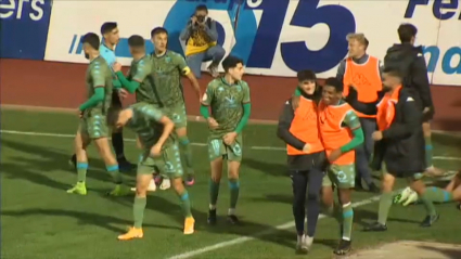 Los jugadores del Villanovense celebran el gol Sillero ante el Antequera