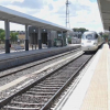 Tren en la entrada a la Estación de Badajoz