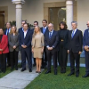 Representantes de las 11 entidades financieras con el presidente de la Junta de Extremadura