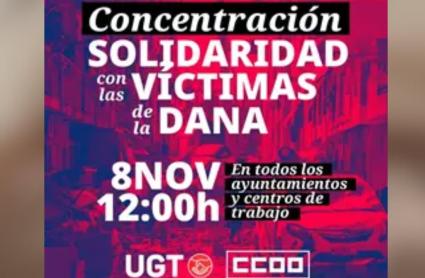 CCOO y UGT convocan este viernes un minuto de silencio en todos los centros de trabajo ante la catástrofe de la DANA