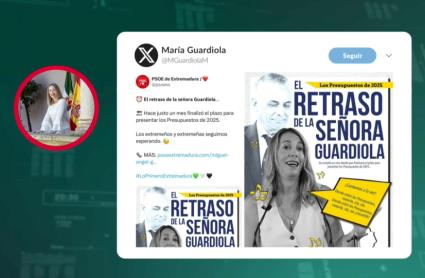 Polémica por un tuit del PSOE Extremadura que habla del «retraso» de María Guardiola en alusión a los presupuestos