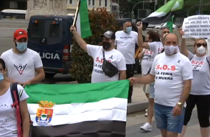 Feriantes extremeños manifestándose en Madrid