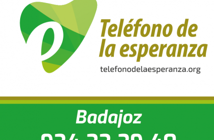 Logo y teléfono del Teléfono de la Esperanza de Badajoz
