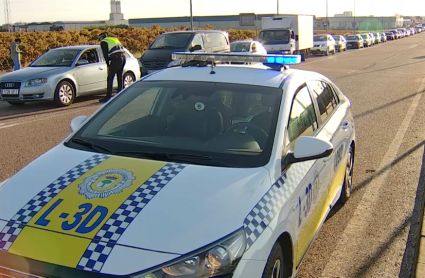 Imagen de un control en la entrada de Almendralejo