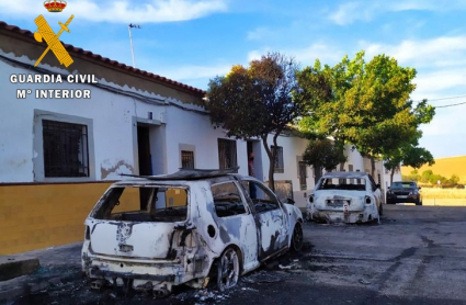 Dos turismos calcinados en Fuente de Cantos.