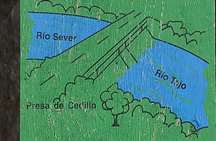 Dibujo de la presa de Cedillo sobre los ríos Sever y Tajo