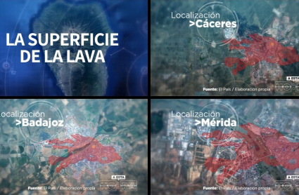 Recreaciones de cómo afectaría la lava a las capitales extremeñas