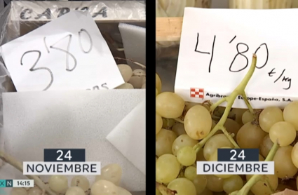 Las mismas uvas costaban 3,80 euros en noviembre y 4,80 euros/kg en diciembre