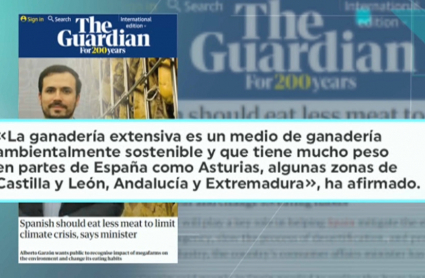 Extracto de la entrevista del ministro de Consumo, Alberto Garzón, en la que califica a la ganadería extremeña como "ambientalmente sostenible"