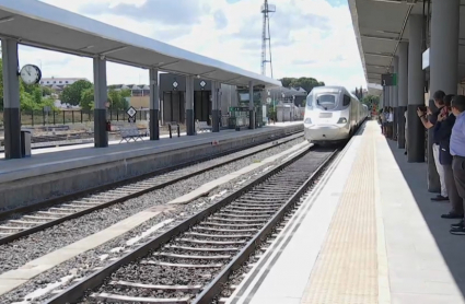 Tren en la entrada a la Estación de Badajoz