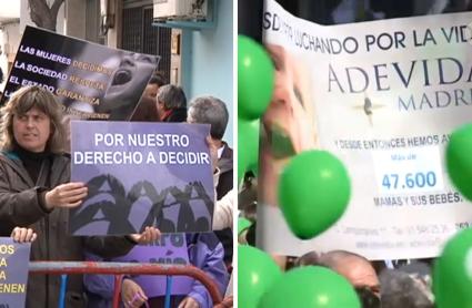 Miembros de diversos colectivos manifestando su punto de vista sobre la regulación sobre el derecho al aborto en España