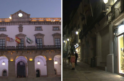Ayuntamiento de Cáceres y escaparates iluminados