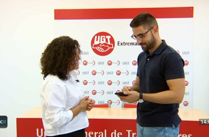 La secretaria general de UGT en Extremadura, Patro Sánchez, en la sede del sindicato en Mérida